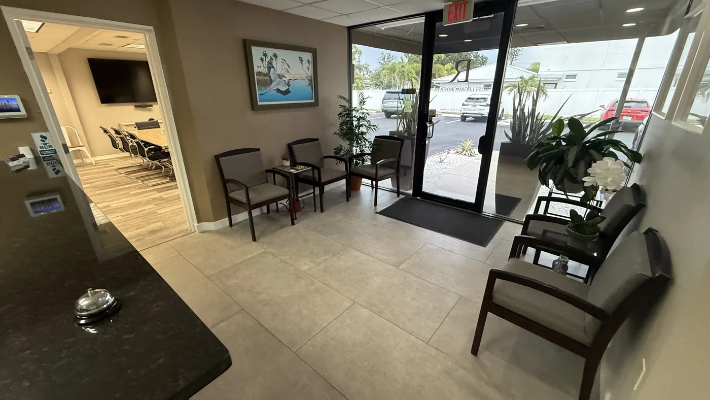 Front lobby and waiting area with seating.