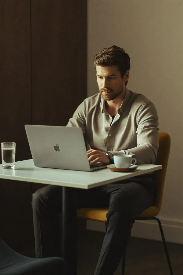 Remote professional working on a laptop &mdash; Sarasota address, no commute required.