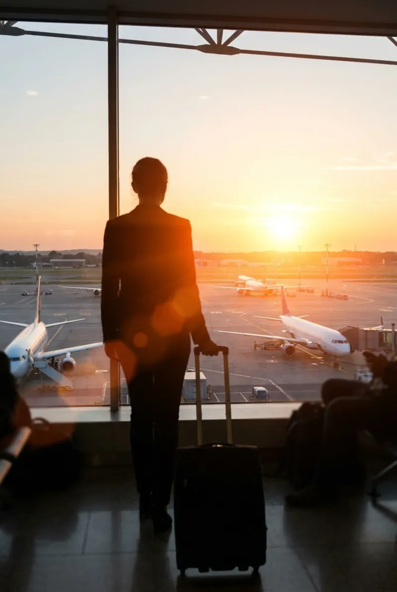 Professional woman at the airport &mdash; Sarasota address, no commute required.